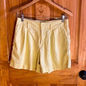 Women's High-Rise Linen Blend Pleated Front Shorts Yellow w/ Pockets, Sz 6